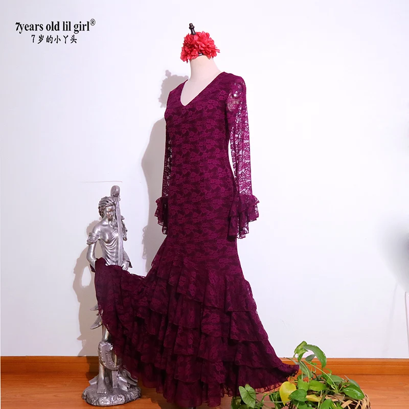 green emerald velvet dress Spanish Red Long Flamenco Corset Dress 40