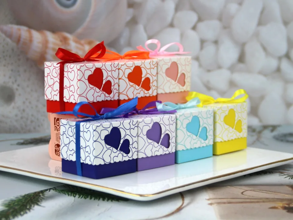 50Pcs Double Love Heart Candy Gift Boxes with Ribbon Wedding Favor Boxes Party Packagin... - SKU HCGB1016 - UGI Packaging