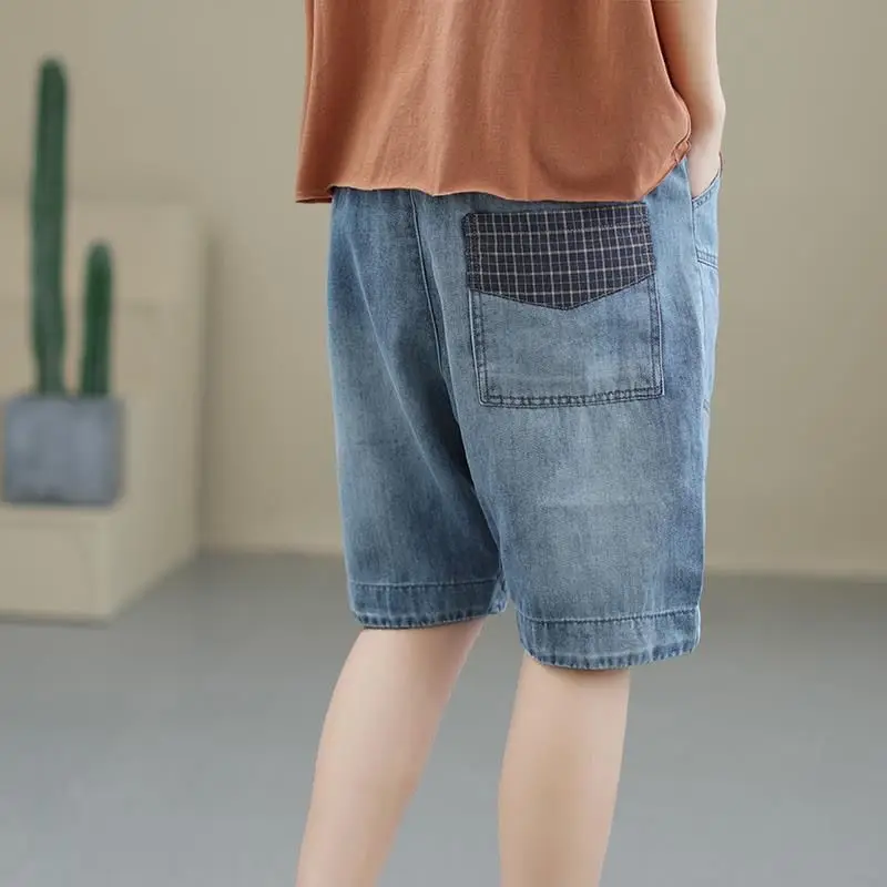 Vintage Women Harem Knee Lengt Jeans Summer Fashion Streetwear Denim Shorts Fwomen High Waist Baggy Jean Shorts