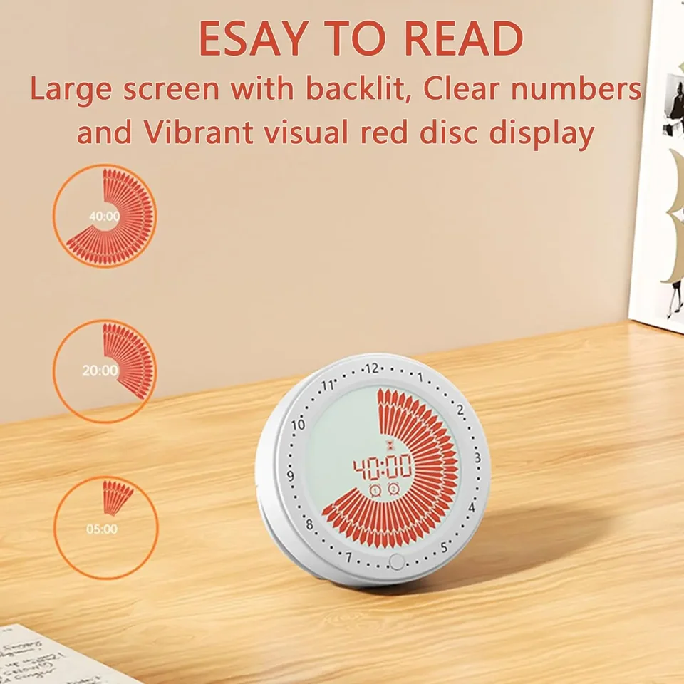 Bianco  Timer Visivo Da 60 Minuti Per Bambini, Timer Per Il Conto Alla Rovescia Cronometro Orologio E Sveglia Con Allarme Acustico Silenzioso Per 98125925