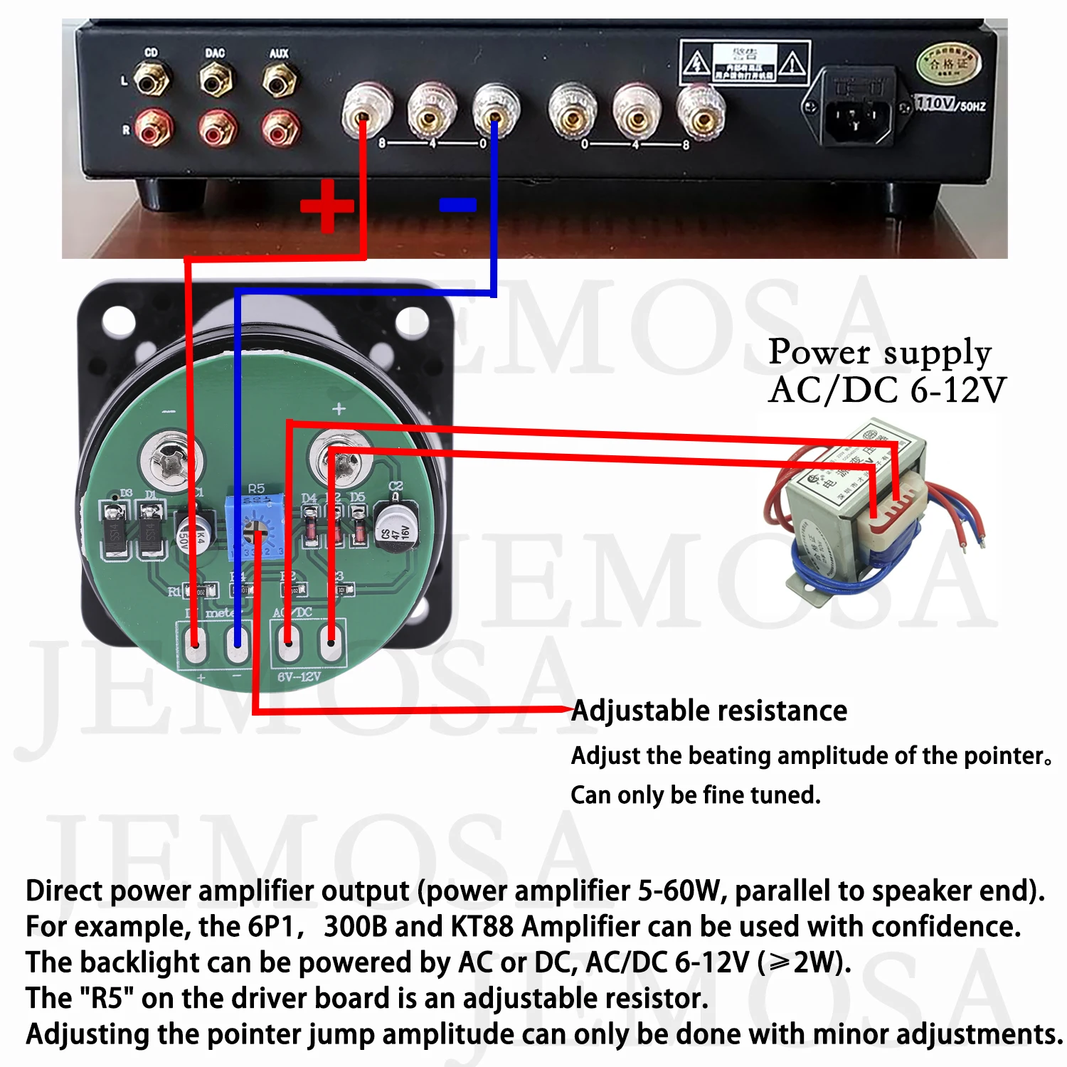 드라이버 보드가있는 2PCS VU 미터 오디오 레벨 표시기 AC/DC 6-12V 45mm 패널 VU 미터 500VU LED 백라이트 오디오 레벨 앰프