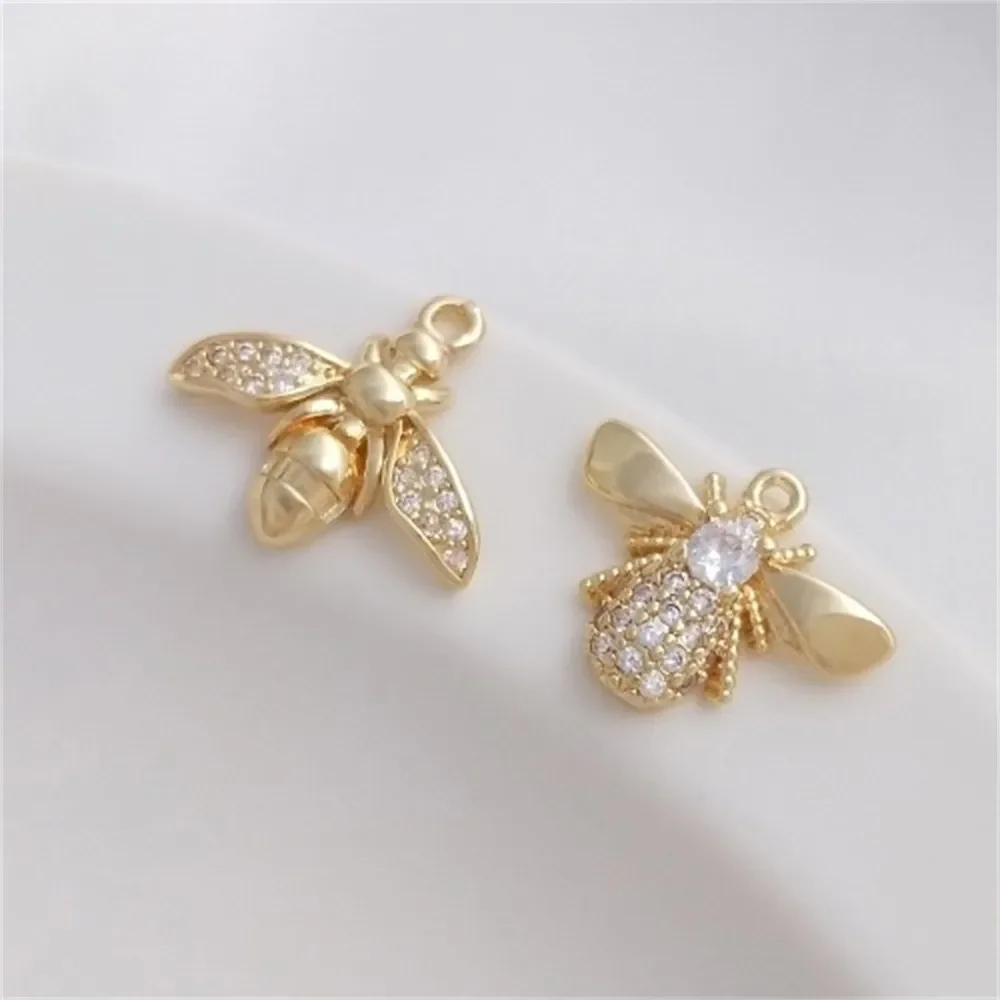 

14K Gold Inlaid Zircon New Bee Pendant Handmade DIY Bracelet Necklace Earring Jewelry Charm Pendant K345
