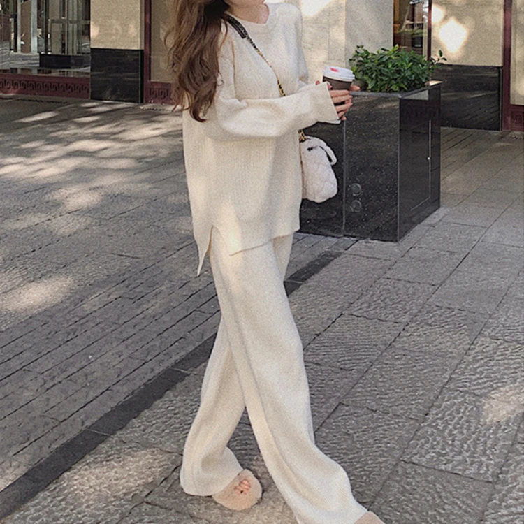

Women Autumn New Two Piece Set Pullover Sweater Tracksuit High Waist Knit Straight Pants Suit Spring Clothes 155-165cm