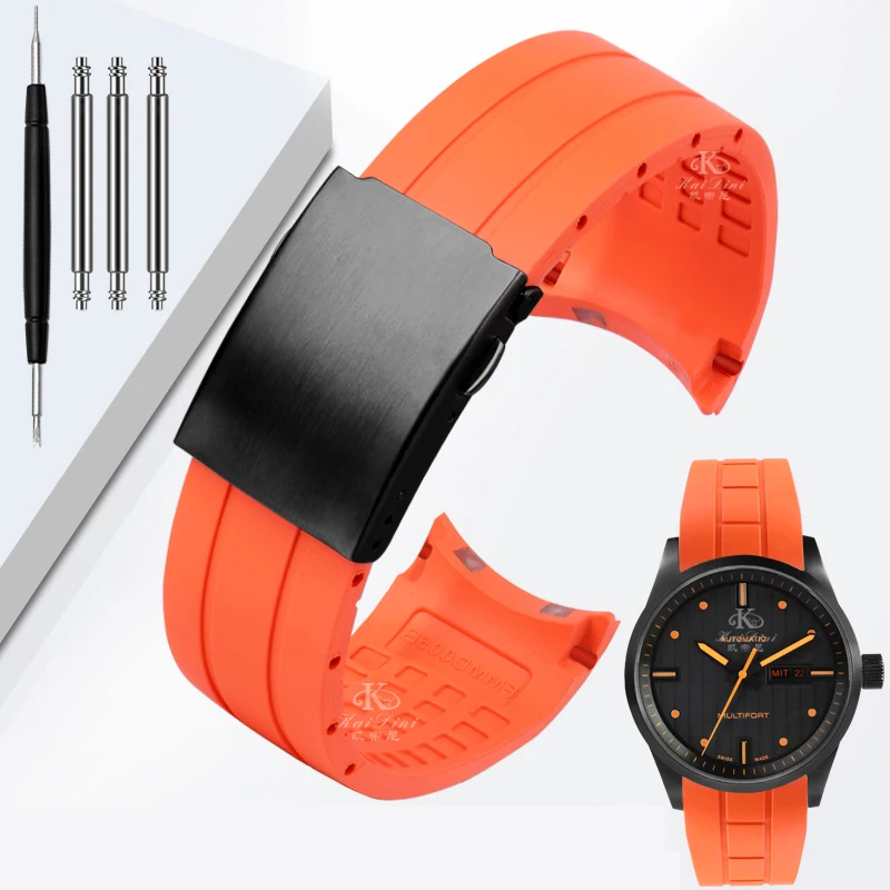 Premium Arc Mouth Watchband - Rubber Strap in Black, Orange, and Blue