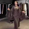 Fashion Women Round Collar Bat Sleeve Tops+Skirt 2 Piece Sets Modest Islamic Clothes Eid Muslim Abaya Dubai Turkey Outfits Party