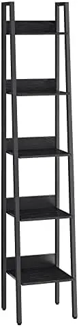 

5-Tier Narrow Book Shelf, Ladder Shelf for Home Office, Living Room, Bedroom, Kitchen, Rustic Brown and Black ULLS067B01 Bogg ba