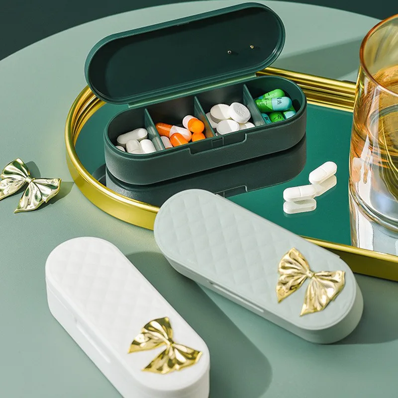 2 IN 1 Light Luxury Mini Portable Medicine Box Travel Compartment Pill