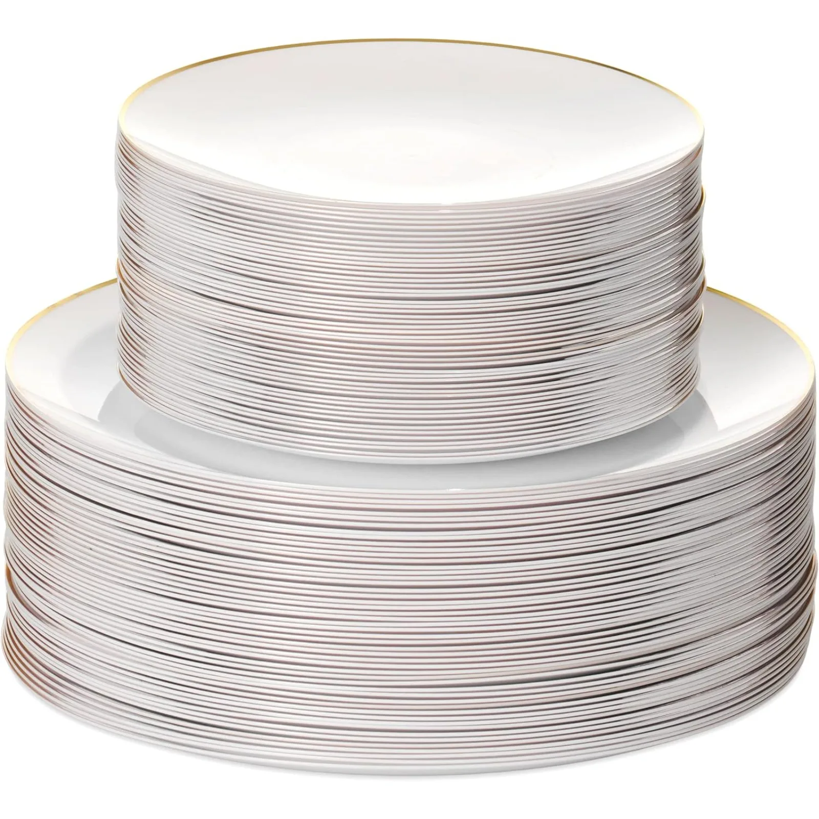 US 100 PCS Disposable Plastic White Plates Combo 50 7.5 In. Gold Rim Appetizer/Dessert Plastic Plates And 50 10 In. Gold Rim