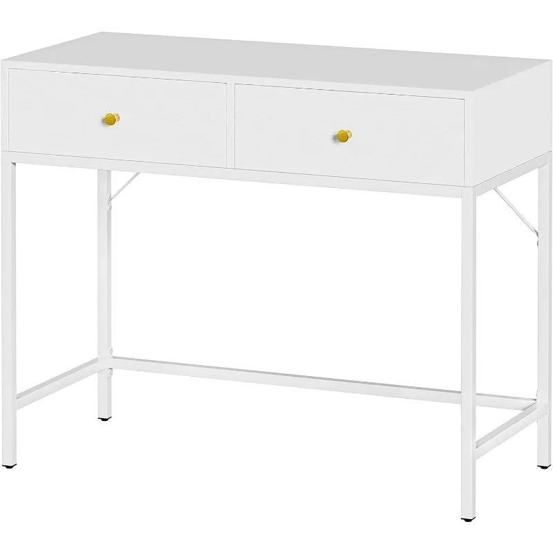 

35.4" White Desk with 2 Drawers, Modern Makeup Vanity Desk, Small Computer Desk Home Office Desk for Writing Study Bedroom