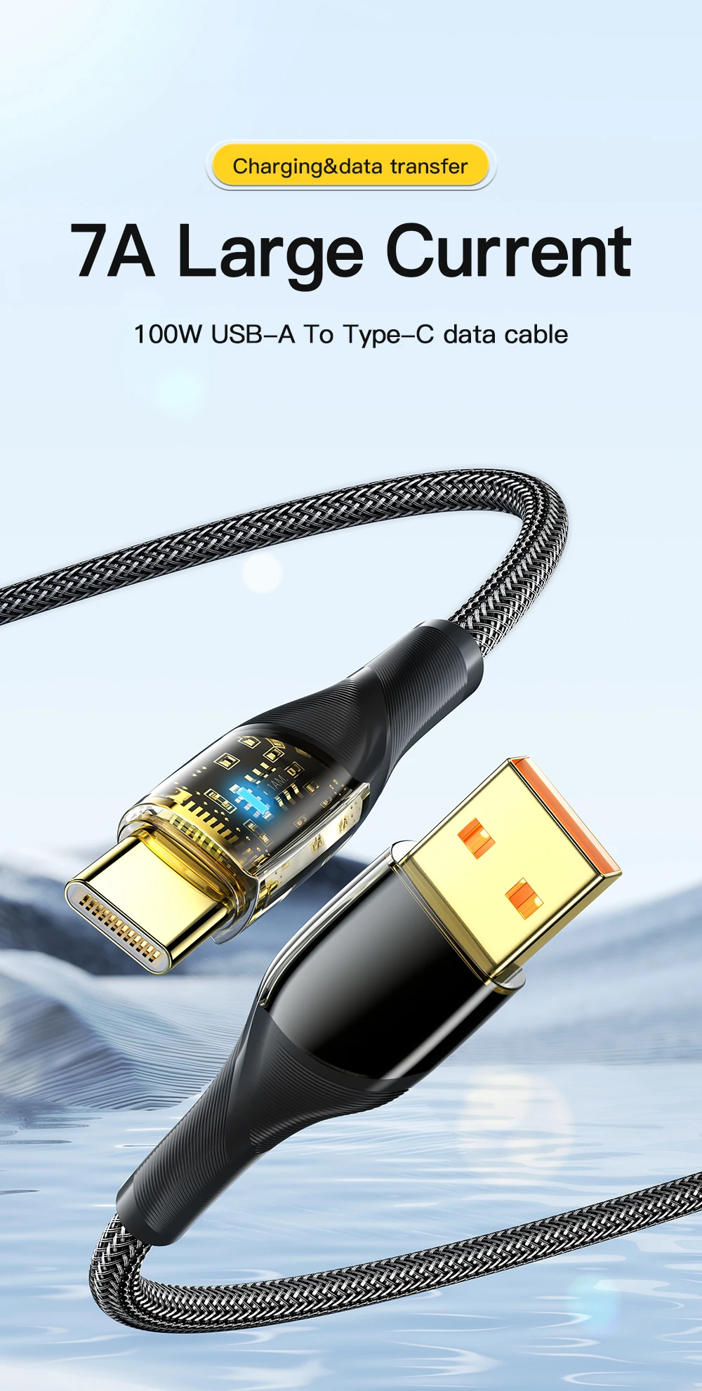 Essager 7A USB Type C Cable PD 100W Fast Charging Wire USB-C Charger Data Cord For Huawei P50 P40 OPPO K10 Honor Oneplus Poco F3