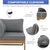 Acacia Wood Patio Furniture L-Shaped Outdoor Sectional Sofa Set with Coffee Table, Conversation Set with Built-in Side Table 5
