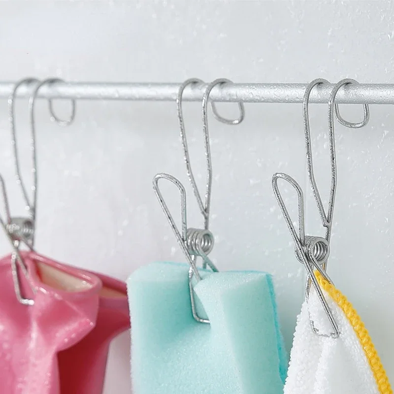 5pcs 스테인레스 스틸 옷 Pegs 욕실 수건 클립 다목적 세탁 옷 양말 Pegs 주방 주최자 후크 Clothespin