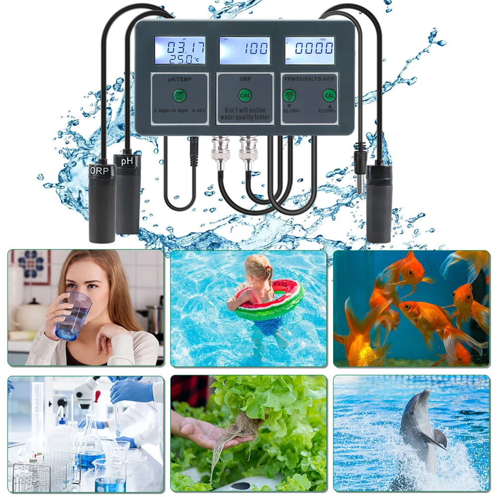 WiFi Fish Tank Water Quality Tester Water Quality Testing Machine Monitor Analyzer for Aquariums Pool Hydroponics