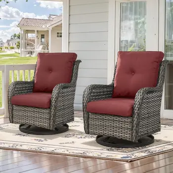 Red Wicker Swivel Chairs 1