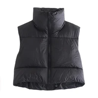 Autumn And Winter Women's Short Cotton Down Vest Short Stand-up Collar Warm Sleeveless Quilted Vest Outdoor Travel Jacket Tops 6