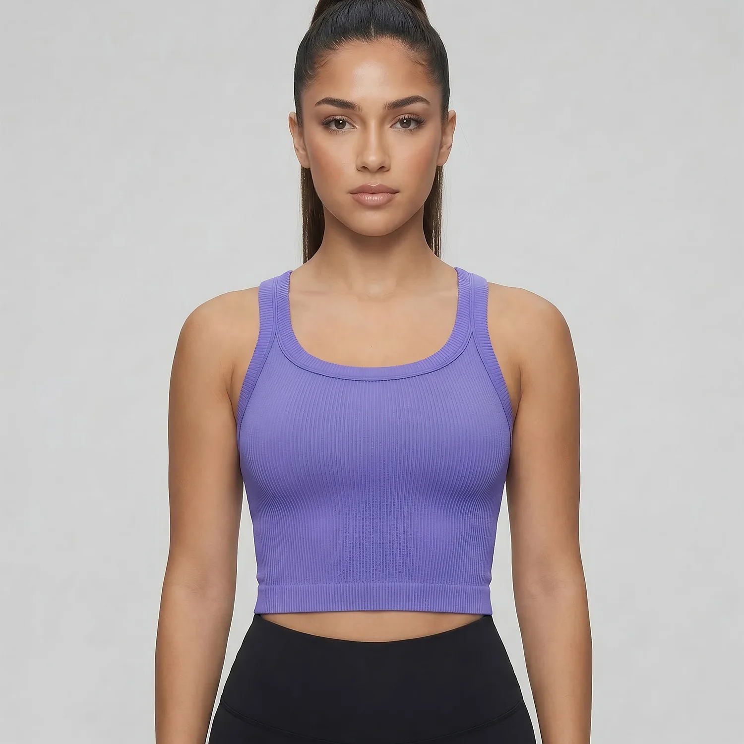 가슴 패드가 있는 스포츠 피트니스 조끼 여성 충격 방지 뷰티 백 심리스 탱크탑 필라테스 트레이닝 요가탑 요가 의류