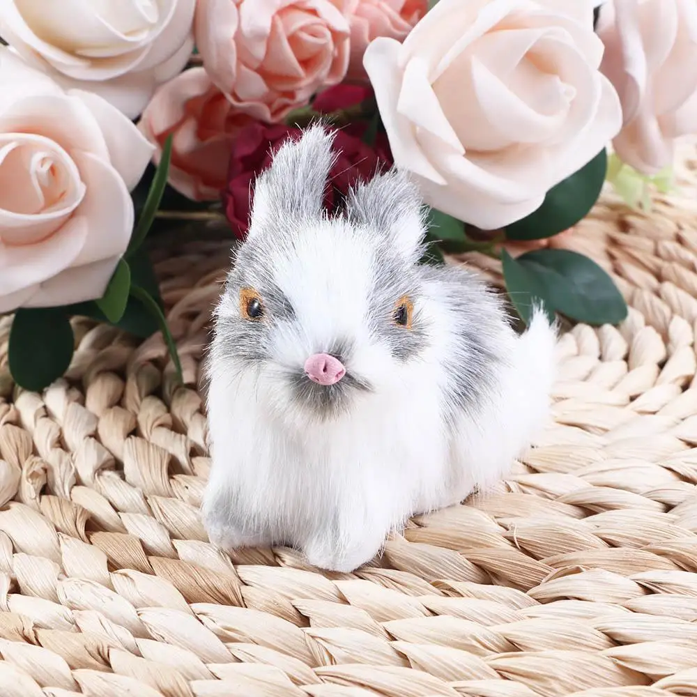 

White Lifelike Fur Model Figurines Miniatures Kids Toy Plush Bunny Simulation Rabbits Easter