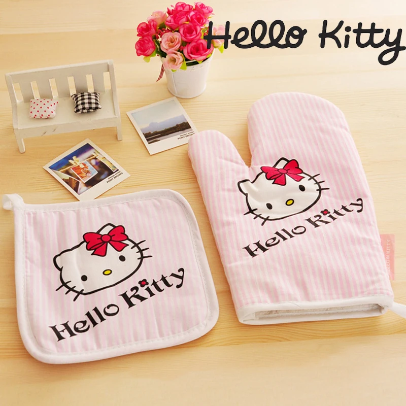 Hello Kitty Anti-scalding Oven Baking Gloves Mitts Kitchen Gloves Tray Dish Bowl Holder Baking Insulation Pads Hand Clip
