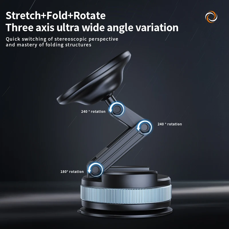 Fold Magnetic Vacuum Suction Car Phone Holder Universal Extendable Mount for Magsafe iPhone 17-12 For Car Windshield/Dashboard