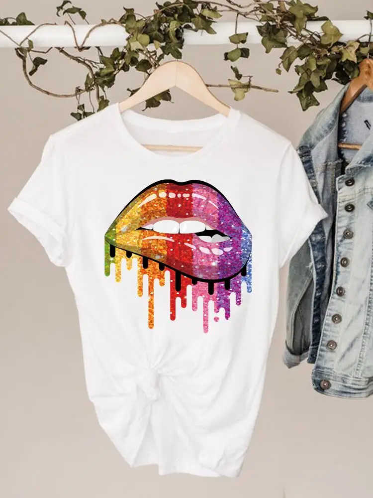 

Lip Sweet Trend Cute 90s Lovely Women Clothing Tee Clothes Fashion Short Sleeve Print T Shirt Summer Top Basic Graphic T-shirts