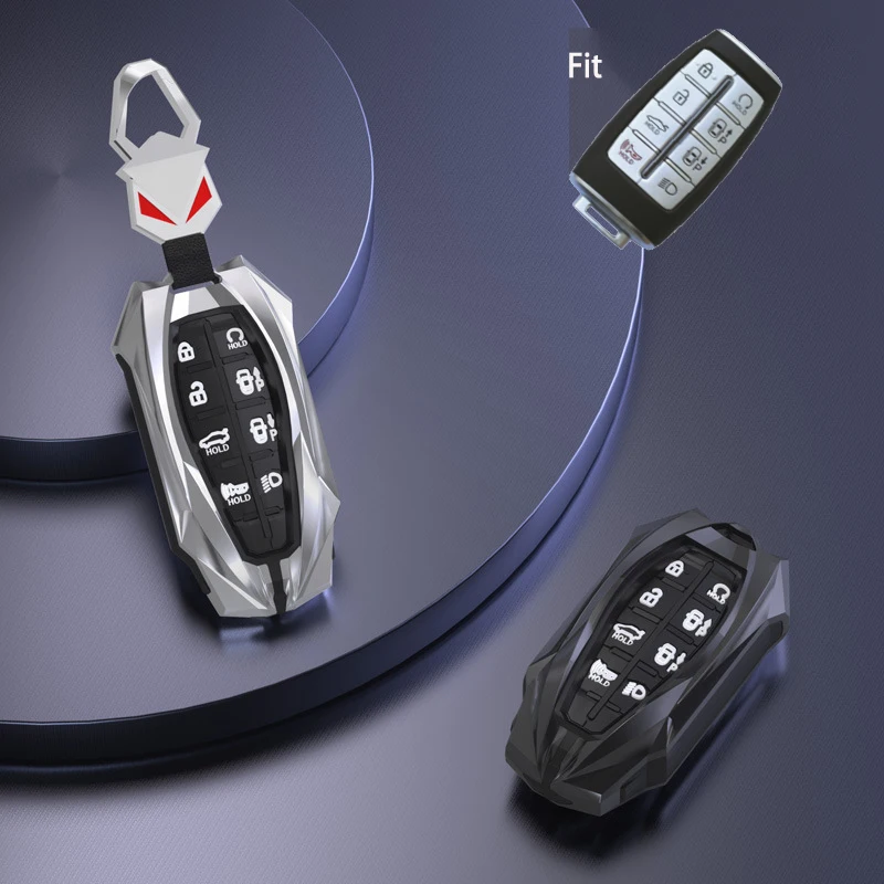 

Zinc Alloy for Hyundai Genesis G80 GV80 8 Button Smart Remote Car Key Case Cover Fob Keychain 2019 - 2022 Key Bag Protector Case
