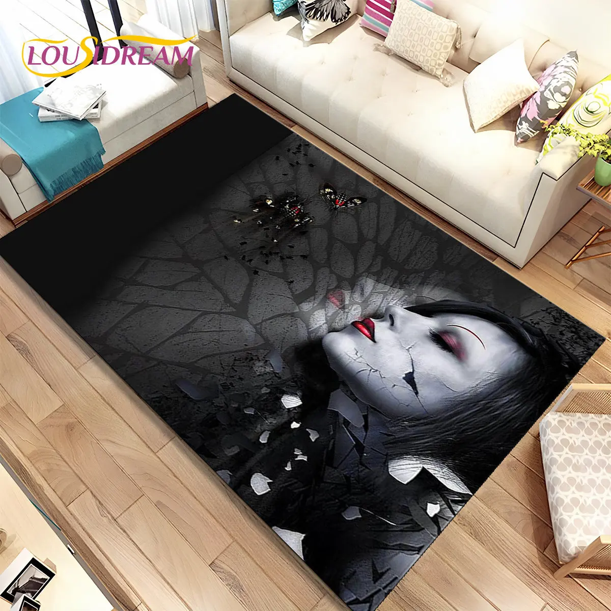 

3D Gothic Horror Ghost Skull Area Rug,Carpet for Home Living Room Bedroom Sofa Doormat Kitchen Decor,kid play Non-slip Floor Mat