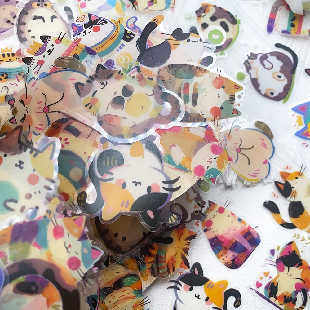 50 stücke Cartoon Nette Katzen PET Aufkleber Aufkleber Für Telefon Laptop Notebook Skateboard Gitarre DIY Ästhetische Transparente Aufkleber – Detail 4