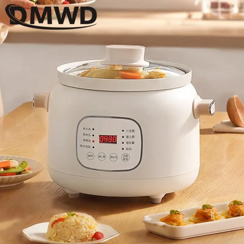 DMWD 3L Household Electric Slow Cooker Stew Pot  Ceramic Soup Pot Casserole Breakfast Machine Porridge 24H Appointment 6