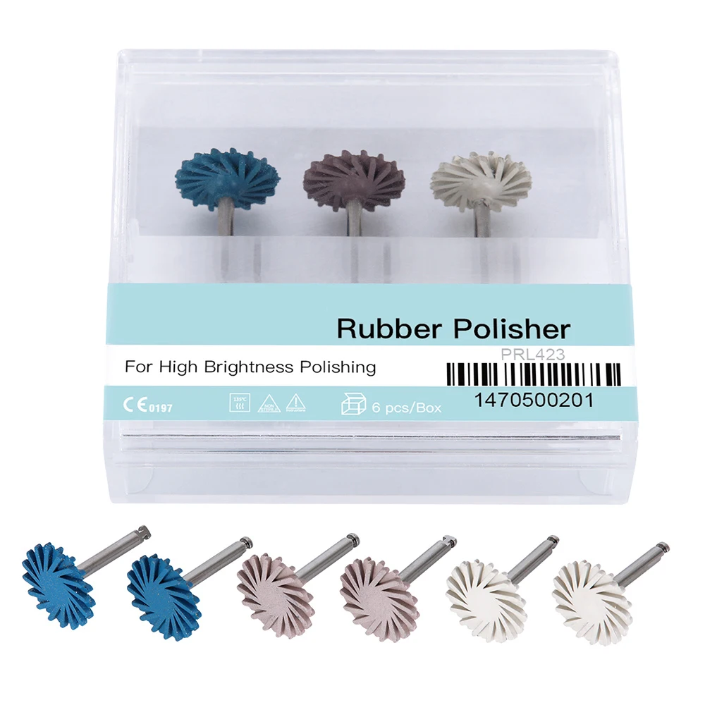 

6pcs*10 Boxes Dental Rubber Polisher Composite Resin Polishing DiamondSystem RA Disc Kit 14mm Wheel Spiral Flex Burs Tools