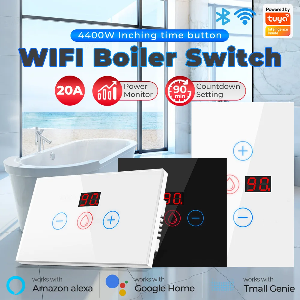 

Tuya Smart WiFi Water Heater Touch Switch 4400W 20A With Power Monitor Boiler Air Conditione EU/US Works For Alexa Google Home