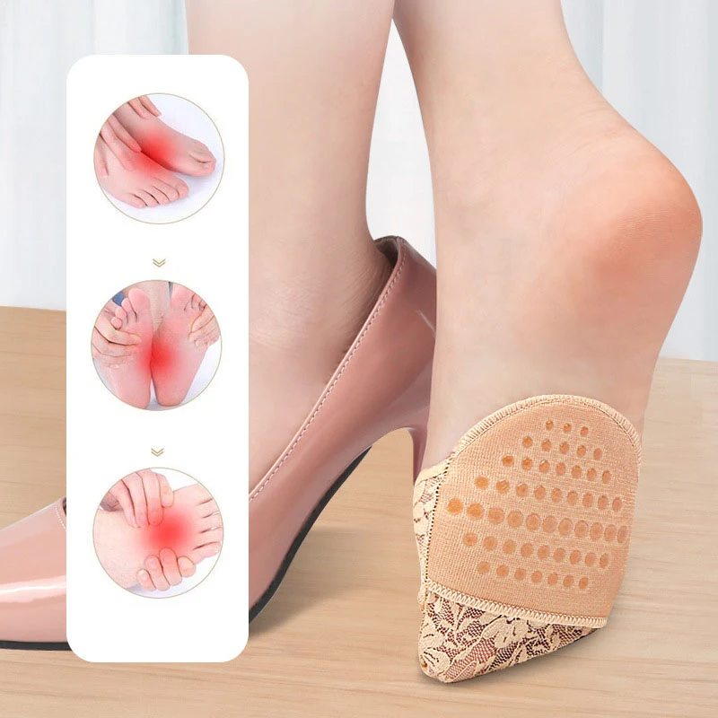 Forefoot Pads Half Palm Socks Insoles High Heels Slipper Non-slip Silicone Breathable Summer Female Lace Flowers Foot Cushion