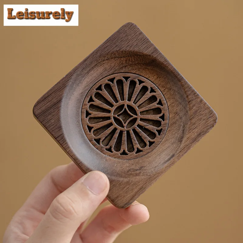6pc/set Walnut Insulated Coaster Drain Storage Rack Set For Home Use Anti Scalding And Slip Tea Cup Holder, Kung Fu Tea Ceremony