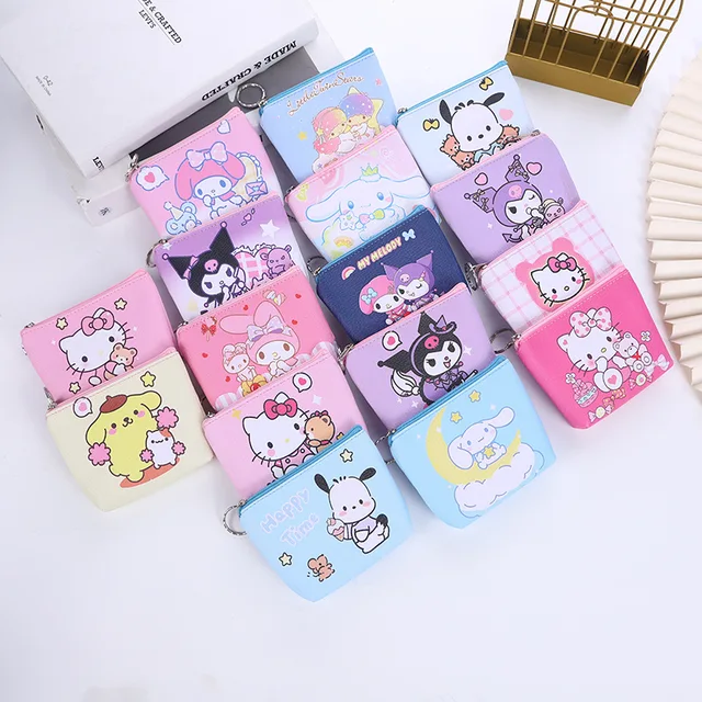 Sanrio Kuromi Hello Kitty My Melody Children PU Zipper Coin Bags Girls Storage Pouch Wallets Women Mini Wallet