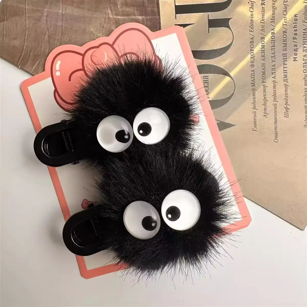 Niedliche schwarze Fuzzy-Haarspange für Frauen – großes Augen-Design, bezaubernder Haarschmuck für Mädchen, Alltag und Partykleidung
