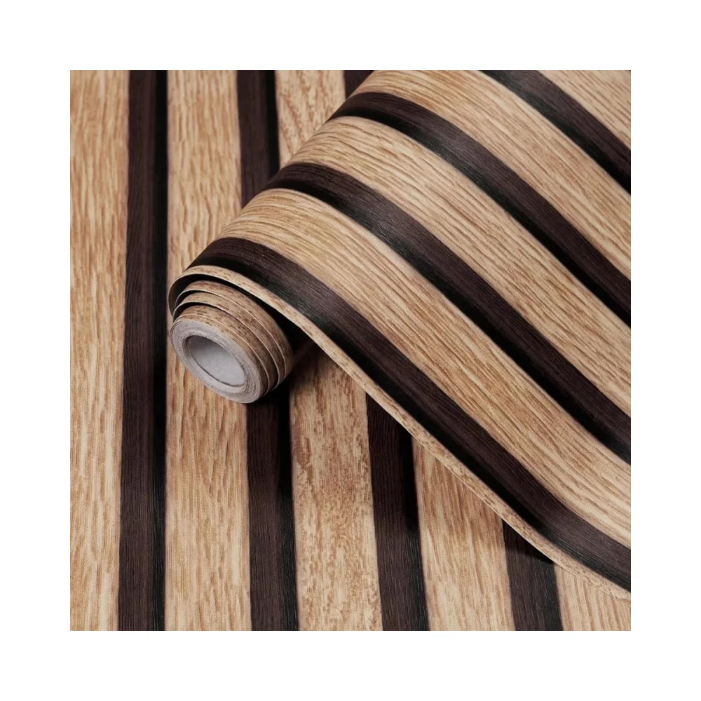 Self-adhesive Wall Wallpaper Wood Grain Striped Peel and Stick Wallpaper Removable Self-adhesive Vinyl Furniture Dormitory Home
