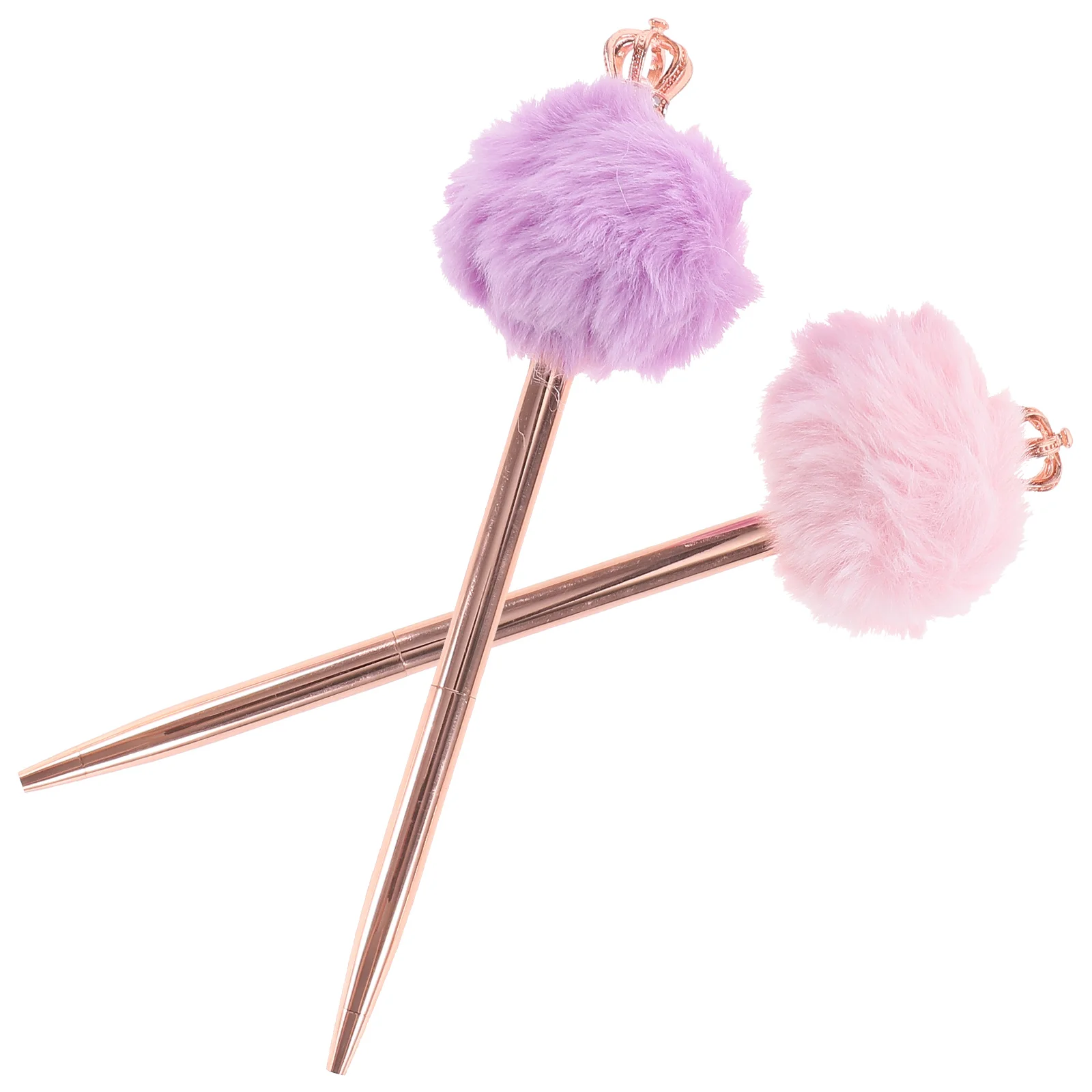 

Writing Pens Crown Plush Metal Ballpoint Student Cute Gift Stationery 2pcs Packed Novelty
