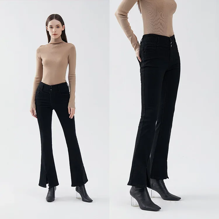 

Черные повседневные женские джинсы-клеш