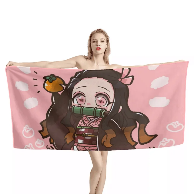 Demon Slayer Bath Towels Nezuko Kamado Printing Anime Home Decor Textile Comfortable Summer Swim Beach Towel Kids Girls Gift