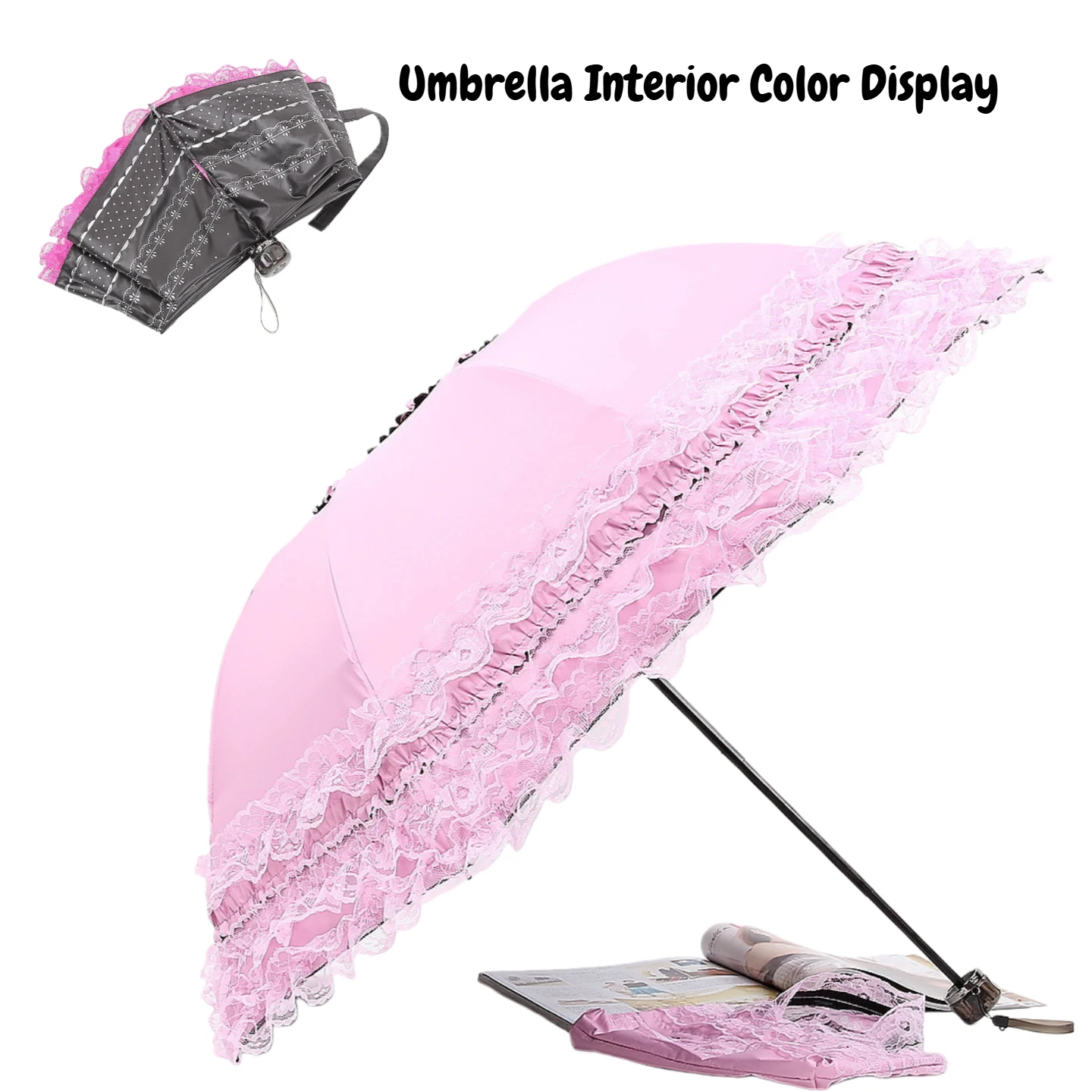Vintage Lace Parasol Foldable Gothic Lolita Umbrella Rain Anti-uv Protection Sunblock Umbrella Dome Photo Props Girls