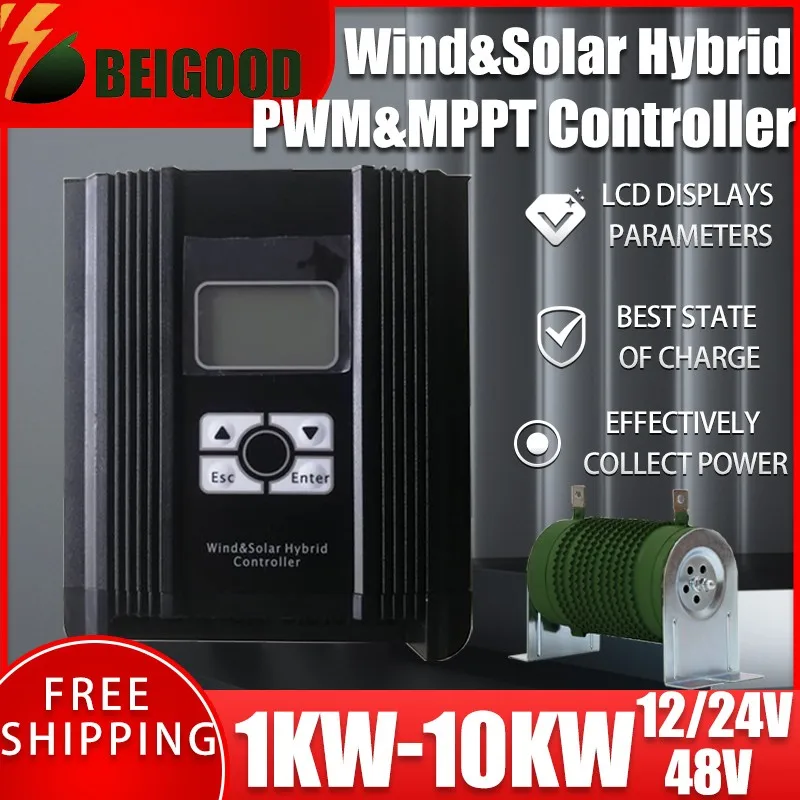 가전제품용 자동 레귤레이터, 최대 입력 1000W-10000W MPPT 하이브리드 충전 컨트롤러, 풍력 태양광 5000W 시스템, 12V, 24V, 48V