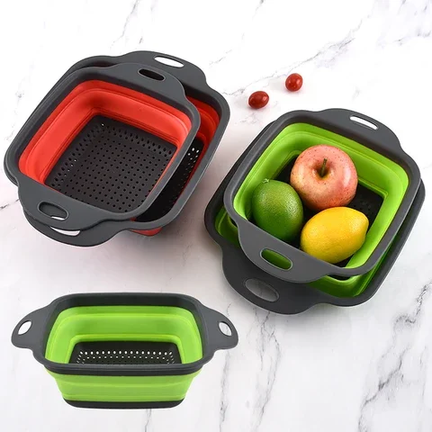 

Foldable Colander Dish Drainer Strainer Fruit Vegetable Washing Storage Basket Silicone Collapsible Drainer Basket Kitchen Tools