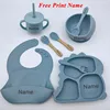 Dinosaur Children Dishes Plate Baby Feeding Set Personalized Name Silicone Tableware For Kids Toddlers Training Bowl Baby Stuff 5