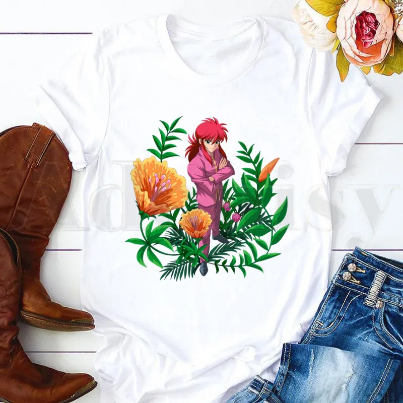 

Аниме Манга Yu Hakusho Kurama Yusuke Urameshi Женские топы с коротким рукавом тройники Harajuku винтажные рубашки женская футболка