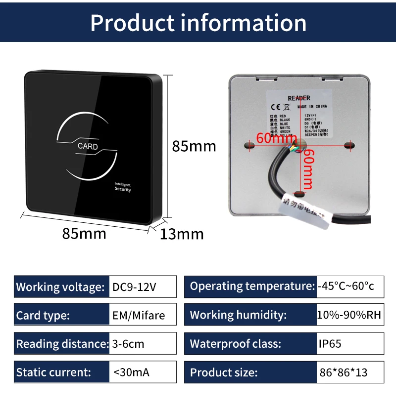 T886R Metal RFID Card 125Khz Proximity Card Access Control Slave Reader Wiegand