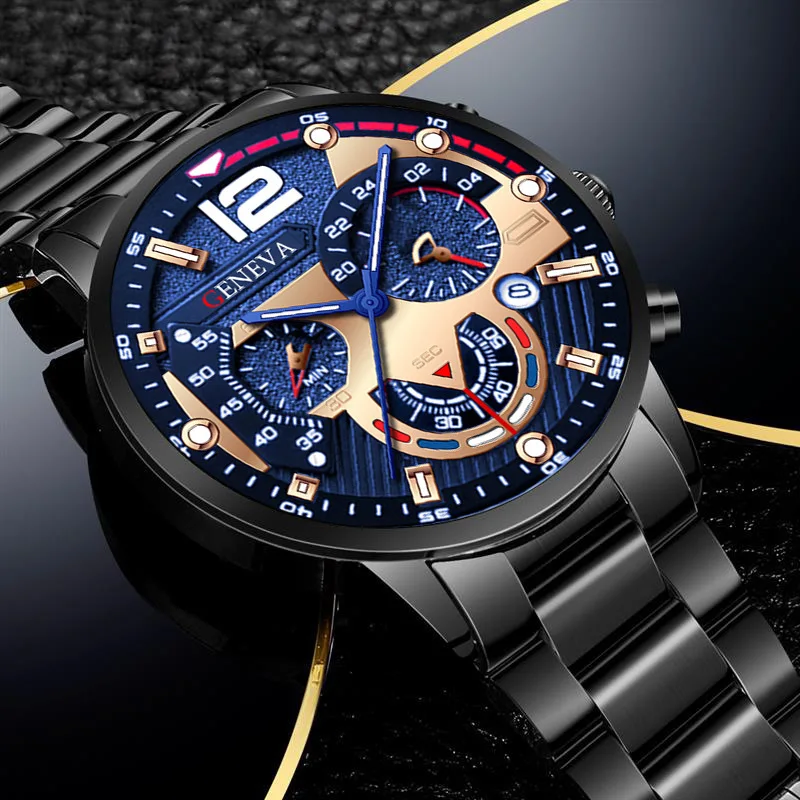 GENEVA Men's Creative  Six-Pin Watch Alloy Steel Band Quartz Watch Men Watch New Luxury  Men's Quartz WristWatch 3