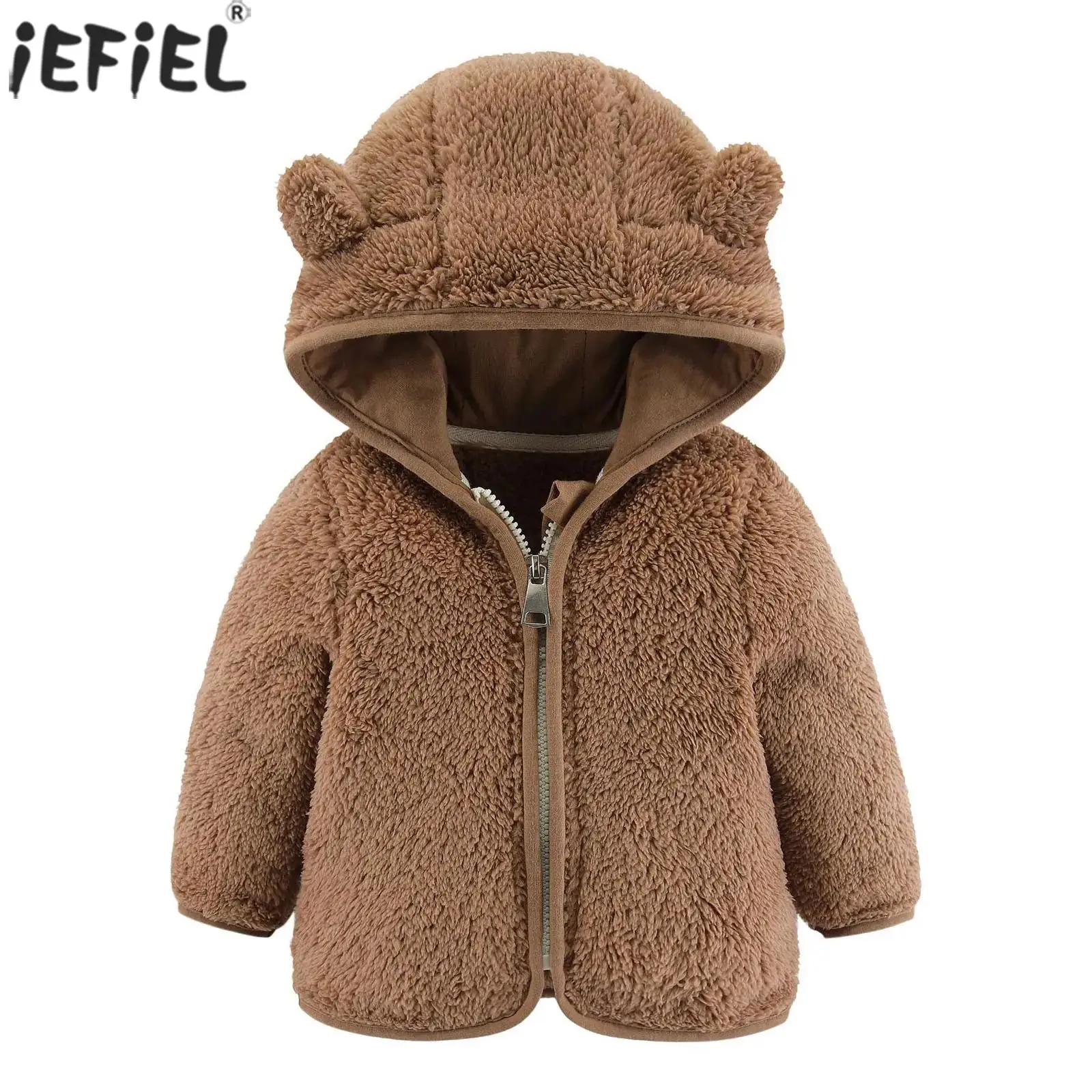 

Toddler Baby Girls Boys Winter Fleece Hooded Jackets Casual Long Sleeve Zipper Bear Ears Coat Cute Snowsuit Thermal Outerwear