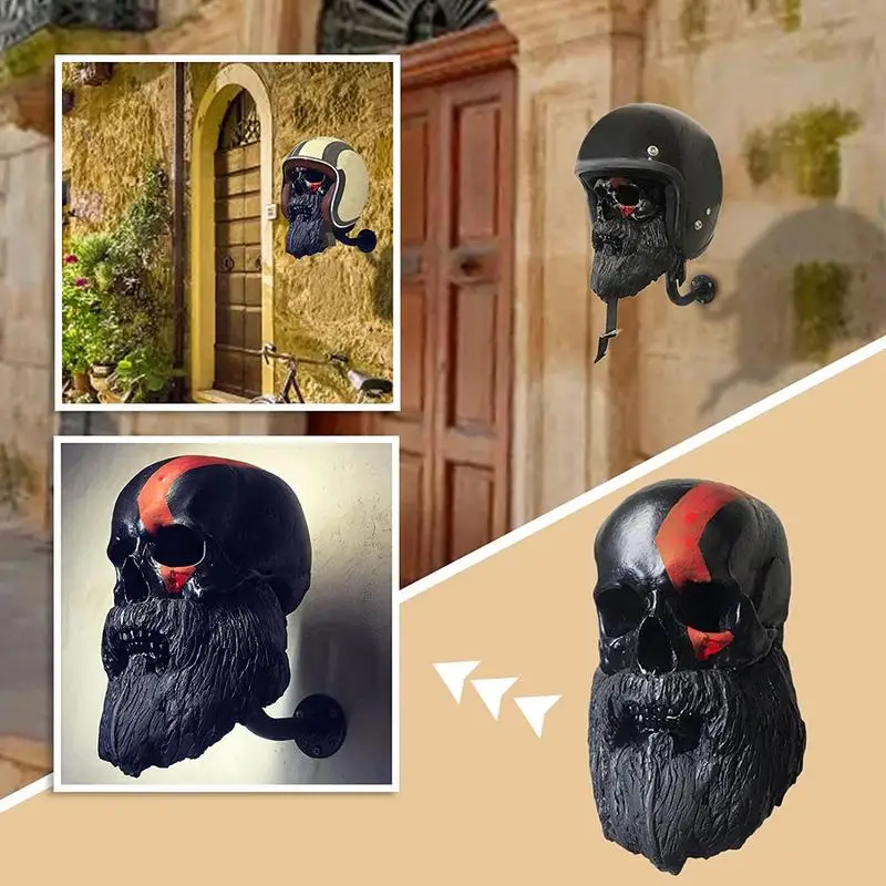 

Motorcycle Skull Helmet Holder Wall Mounted Hooks Rack Hanger Stand Detachable Resin Crafts For Bike Baseballs And Rugby Helmet