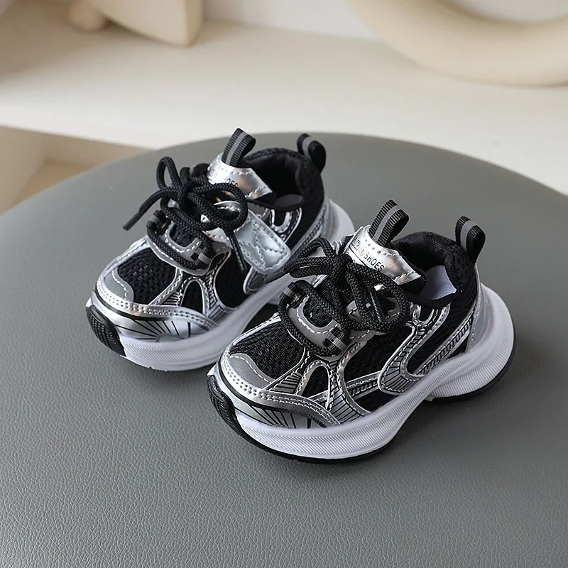 Girls' Sports Shoes 2026 New Style Soft Sole Children's Casual Shoes Fashionable Breathable Stripe Dad Shoes for Kids Boy