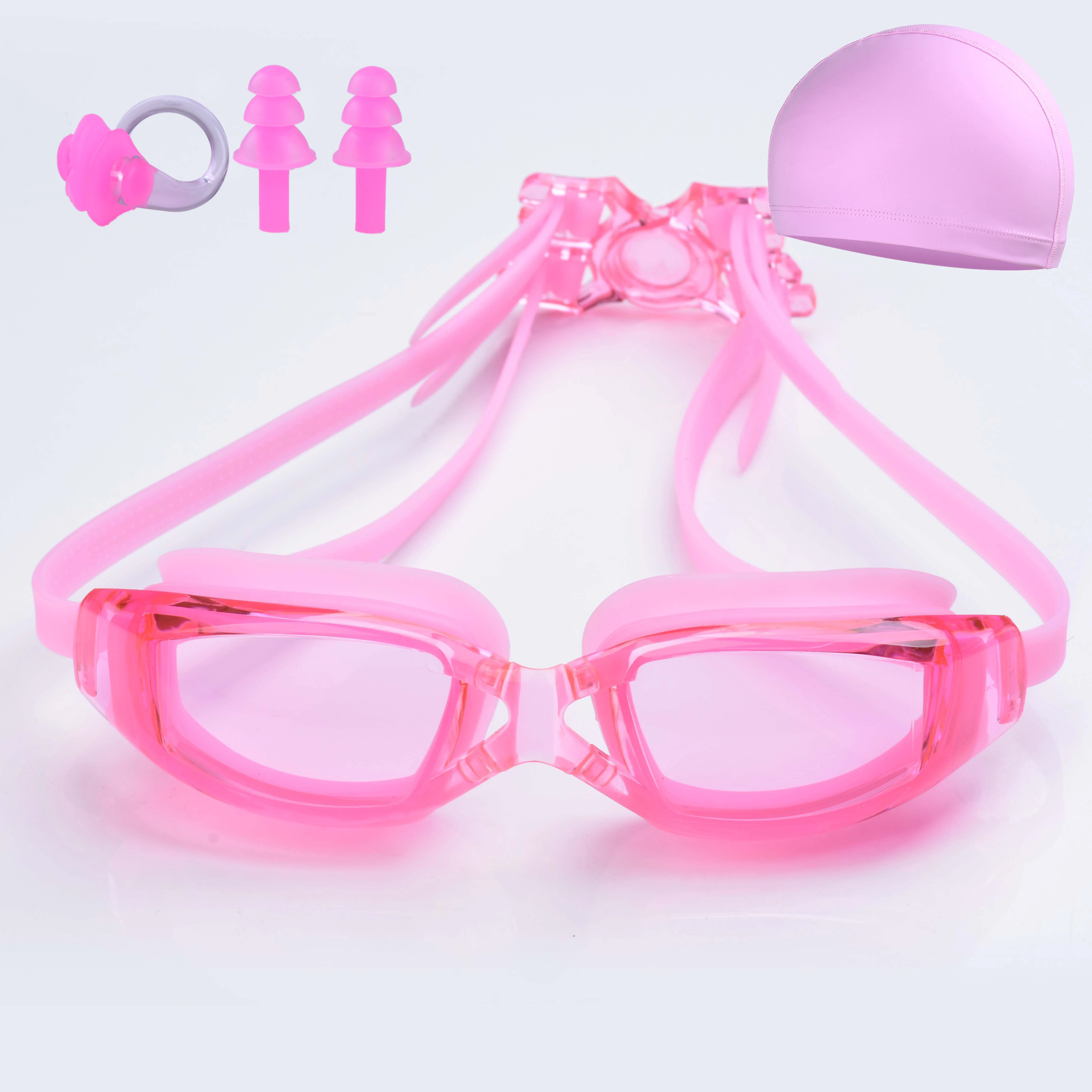 Men and women swimming goggles adult high-definition防雾 waterproof swimming goggles ear plug nose clip cap set