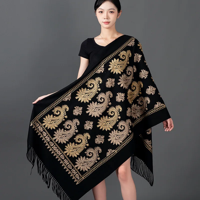 Women Embroidery Paisley Pashmina Thicken Warm Winter Cashmere Scarf Lady Tassel Shawl Blanket Scarves Bufanda Mejur Wraps шарф бандана tippet scarf women shawl bufanda jacquard pashmina winter kashmir paisley hijab muffler wrap женский сумка женская